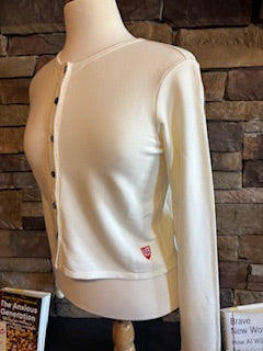 Terry Button Front Top Cardigan - Antique White