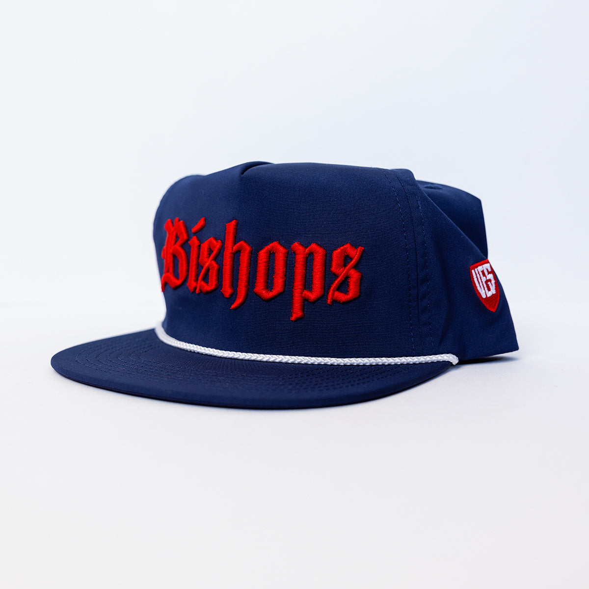 Bishops Navy Flat Brim Hat with White Cording