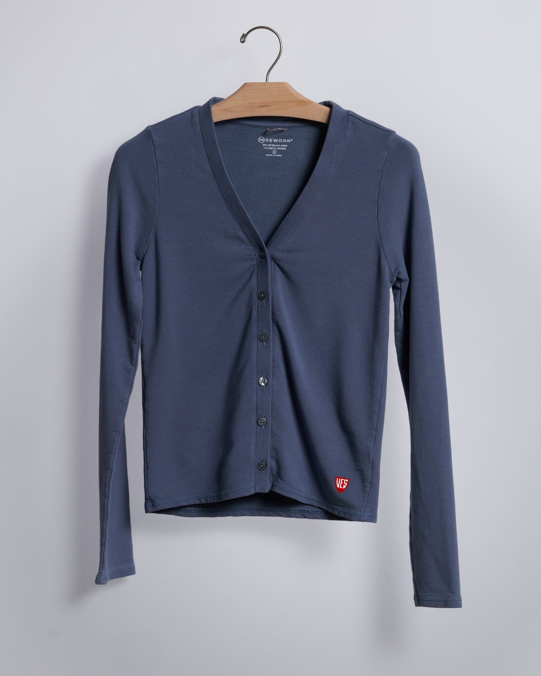 Terry Button Front Top Cardigan - Lake
