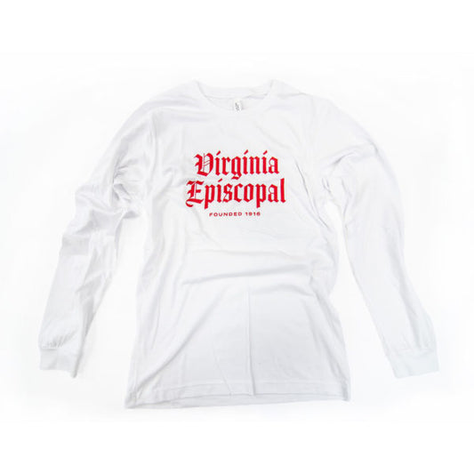 Long Sleeve Bella + Canvas - White with Bright Garnet