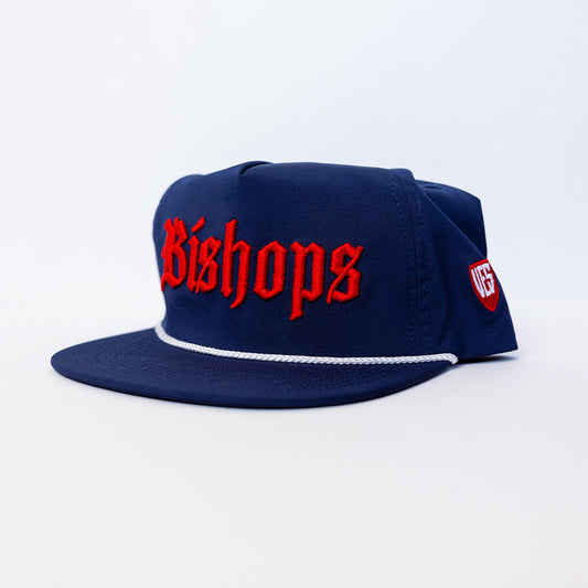 Bishops Navy Flat Brim Hat with White Cording
