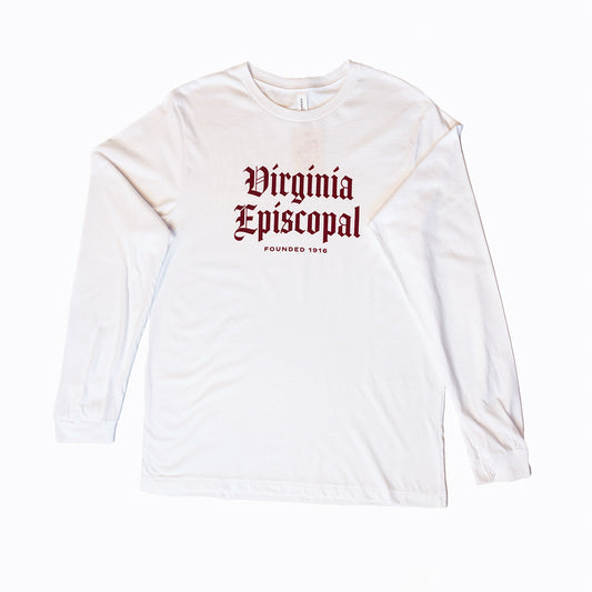 Long Sleeve Bella + Canvas - White with Deep Garnet