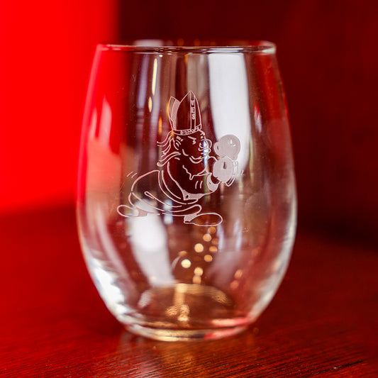 RIEDEL Stemless Wine Glass with etched Fighting Bishop